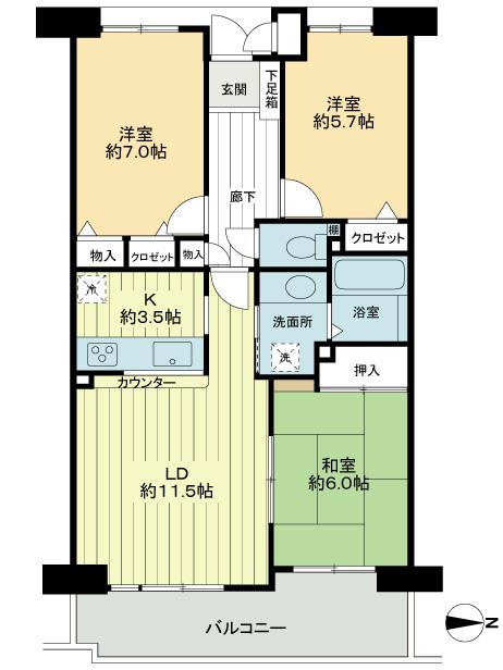 Floor plan. 3LDK, Price 12 million yen, Occupied area 72.28 sq m , Balcony area 10.26 sq m floor plan