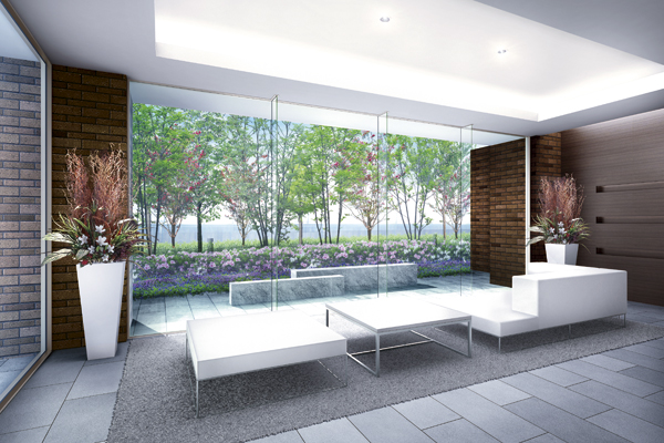 Shared facilities.  [Lounge] Spread planting and green road through the window, Lounge with a live person relaxation and exchange place of. You can also used as a chat space of the visitor's (Rendering)