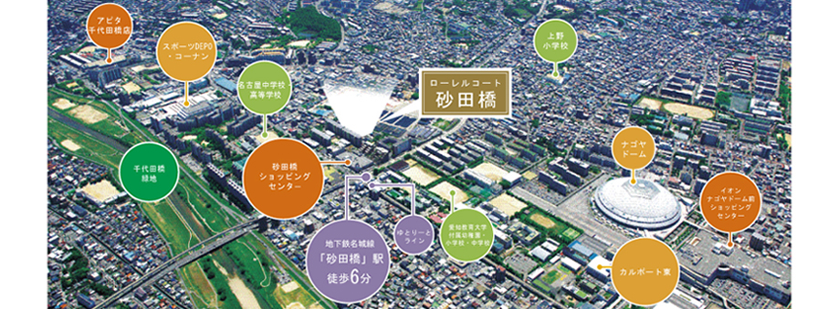In Chikusa-ku, "Laurel Court Sunadabashi" birth. Which was subjected to a CG processing on aerial photos (5 May 2013 shooting), In fact a slightly different