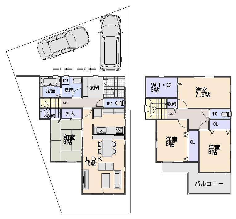 Building plan example (floor plan). Building plan example (west compartment building Reference Plan) 4LDK, Land price 29,060,000 yen, Land area 133.49 sq m , Building price 19,440,000 yen, Building area 111.79 sq m