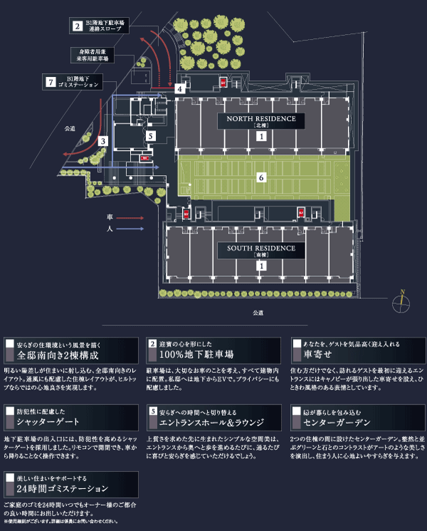 Features of the building.  [Land Plan] Bright sunshine is shine in the house, Zenteiminami facing layout. It is Juto layout that has been consideration to ventilation, To achieve the comfort of Hilltop unique ※ Listings drawings there might be changes in what the planning stage arise. Please note that (site layout)