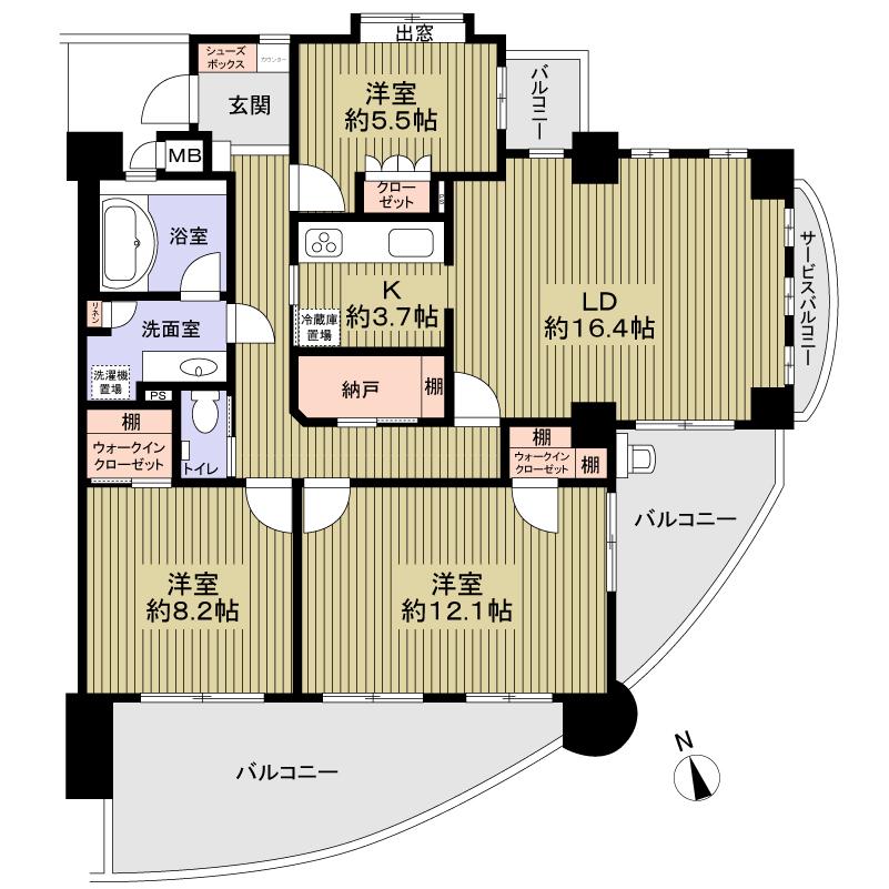 Floor plan. 3LDK, Price 40,800,000 yen, The area occupied 107.3 sq m , Balcony area 29.99 sq m 3LDK + WIC + storeroom