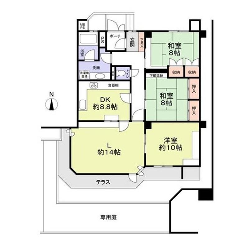 Floor plan. 3LDK, Price 24,880,000 yen, The area occupied 112.1 sq m , Balcony area 13.8 sq m private with garden