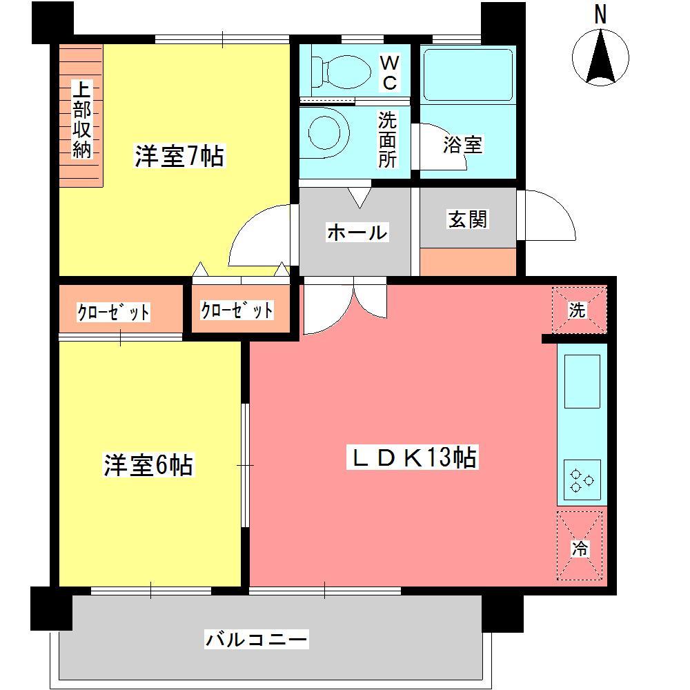 Floor plan. 2LDK, Price 5.3 million yen, Occupied area 54.01 sq m , Balcony area 5.4 sq m