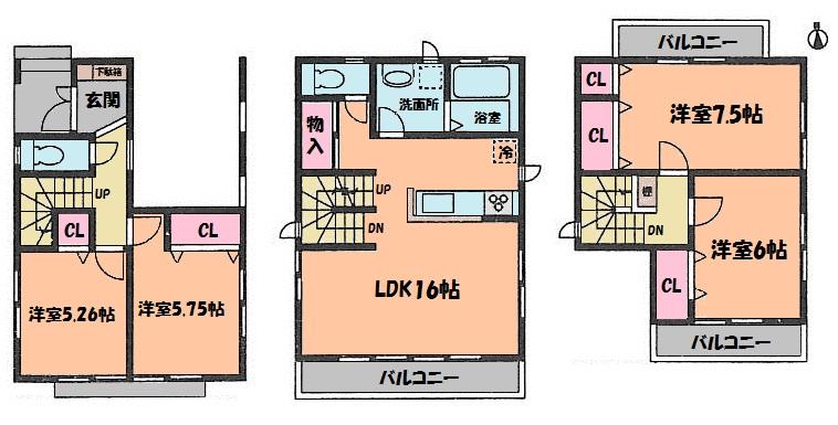 Floor plan. (1 Building), Price 27,900,000 yen, 4LDK, Land area 81.47 sq m , Building area 101.04 sq m