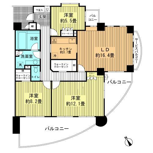 Floor plan. 3LDK, Price 40,800,000 yen, The area occupied 107.3 sq m , Balcony area 29.99 sq m