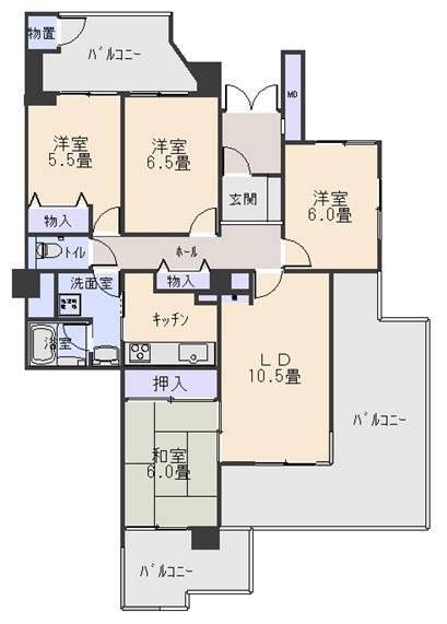 Floor plan. 4LDK, Price 18 million yen, Occupied area 81.89 sq m , Balcony area 14 sq m