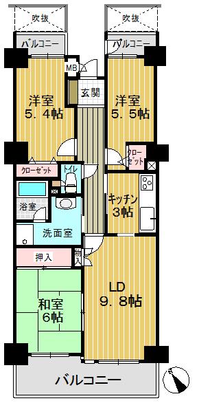 Floor plan. 3LDK, Price 20,900,000 yen, Footprint 71.3 sq m , Balcony area 12.89 sq m