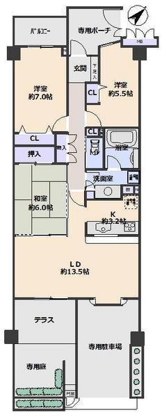 Floor plan. 3LDK, Price 23.8 million yen, Occupied area 77.97 sq m , Balcony area 3.87 sq m