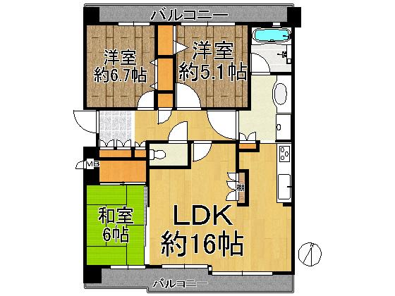 Floor plan. 3LDK, Price 27,800,000 yen, Occupied area 76.21 sq m , Balcony area 14.48 sq m floor plan
