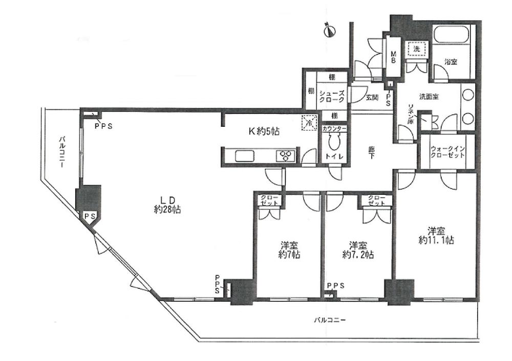 Floor plan. 3LDK, Price 79 million yen, Footprint 137.31 sq m , Balcony area 25.68 sq m
