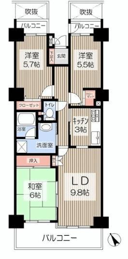 Floor plan. 3LDK, Price 21,800,000 yen, Footprint 71.3 sq m , Balcony area 12.89 sq m floor plan