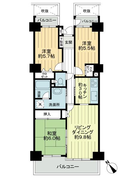 Floor plan. 3LDK, Price 20,900,000 yen, Footprint 71.3 sq m , Balcony area 12.89 sq m floor plan