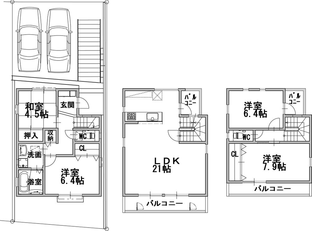 Floor plan. (E Building), Price 44,800,000 yen, 4LDK, Land area 100 sq m , Building area 109.88 sq m