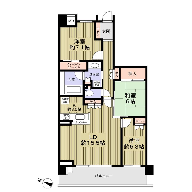 Floor plan. 3LDK, Price 32,300,000 yen, Occupied area 85.72 sq m , Balcony area 13.86 sq m 3LDK