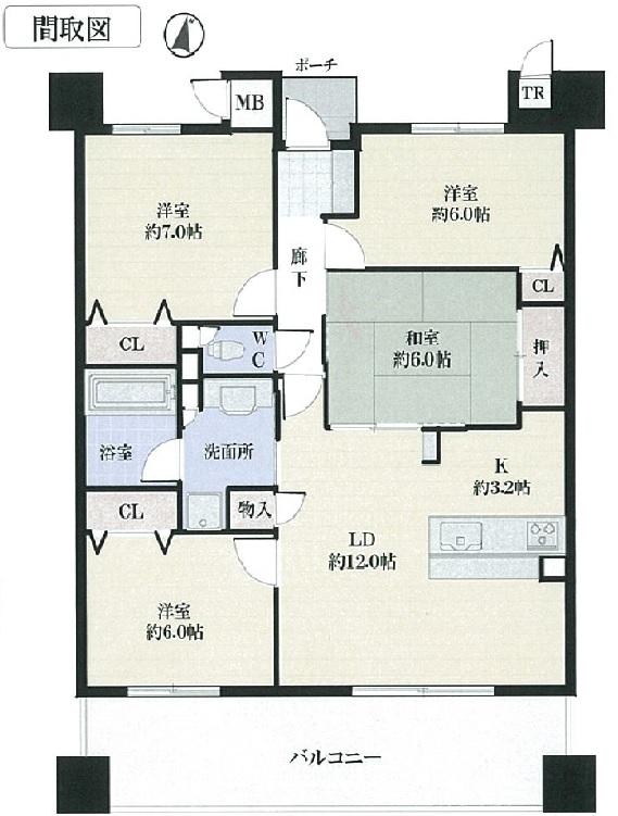 Floor plan. 4LDK, Price 26,800,000 yen, Occupied area 83.08 sq m , Balcony area 17.6 sq m