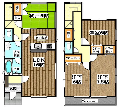 Floor plan. (3 Building), Price 35,900,000 yen, 3LDK+S, Land area 116.18 sq m , Building area 98.82 sq m