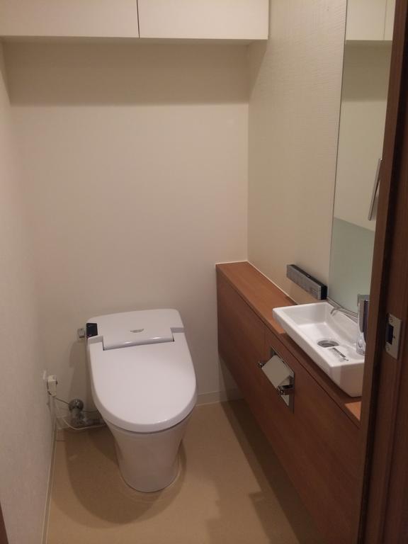 Toilet. Hand wash counter, Tankless toilet, With Tsuto.