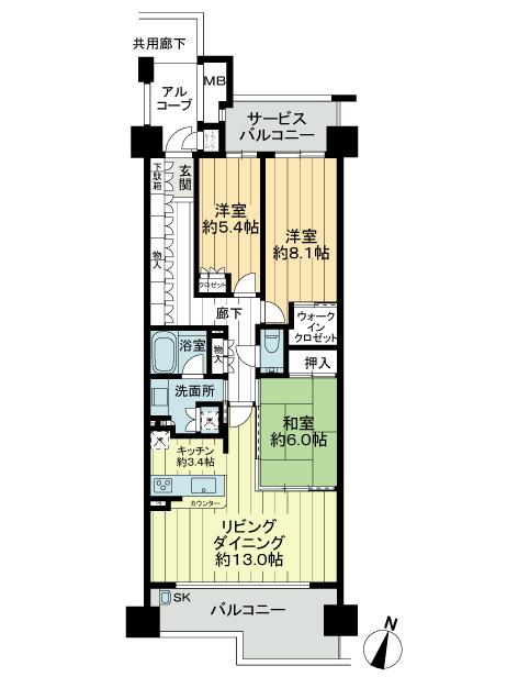 Floor plan. 3LDK, Price 44,500,000 yen, Occupied area 87.52 sq m , Balcony area 12.75 sq m floor plan
