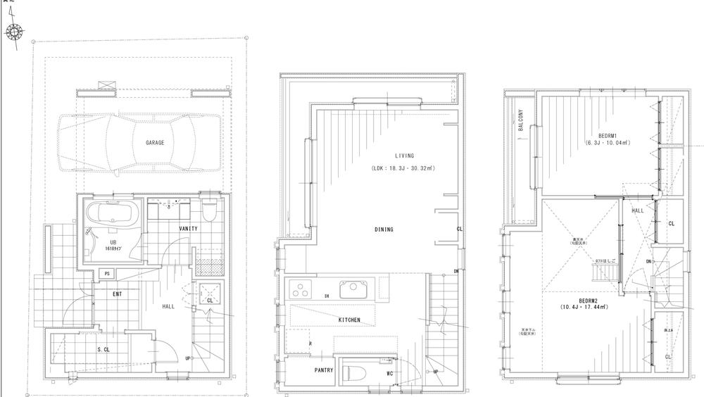 Floor plan. 39,800,000 yen, 3LDK, Land area 61.38 sq m , Building area 114.26 sq m floor plan, Equipped with a built-in garage of frontage 2.7m in 1F, Also getting on and off smoothly on a rainy day.