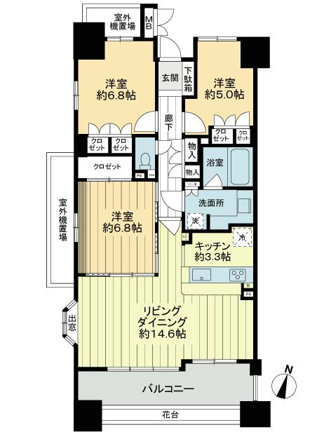 Floor plan. 3LDK, Price 28.8 million yen, Occupied area 81.42 sq m , Balcony area 14.13 sq m