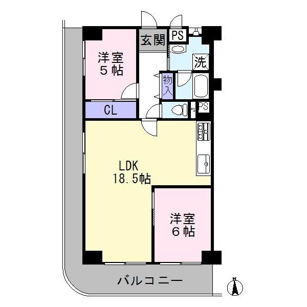 Floor plan. 2LDK, Price 11.4 million yen, Footprint 62.6 sq m , Balcony area 23.05 sq m