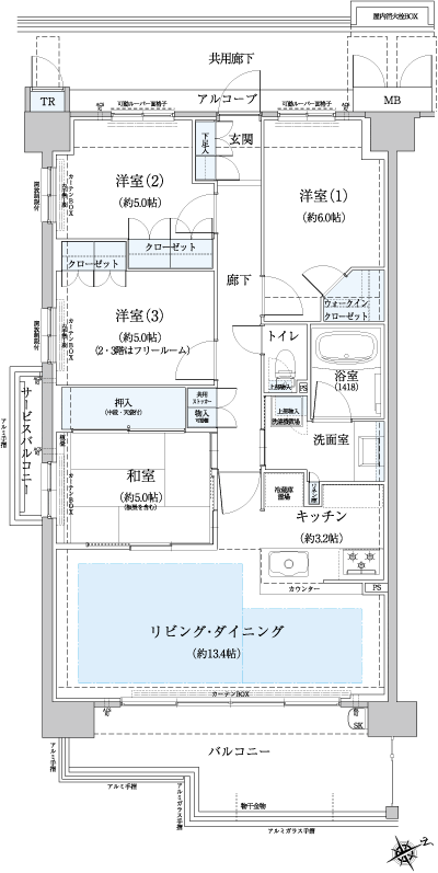 Floor: 3LDK + FR + WIC + TR, 4LDK + WIC + TR (4-6F), the area occupied: 84.4 sq m, Price: 37.8 million yen