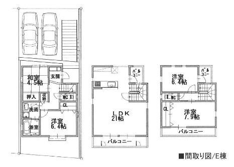 Floor plan. (E Building), Price 44,800,000 yen, 4LDK, Land area 100 sq m , Building area 109.88 sq m