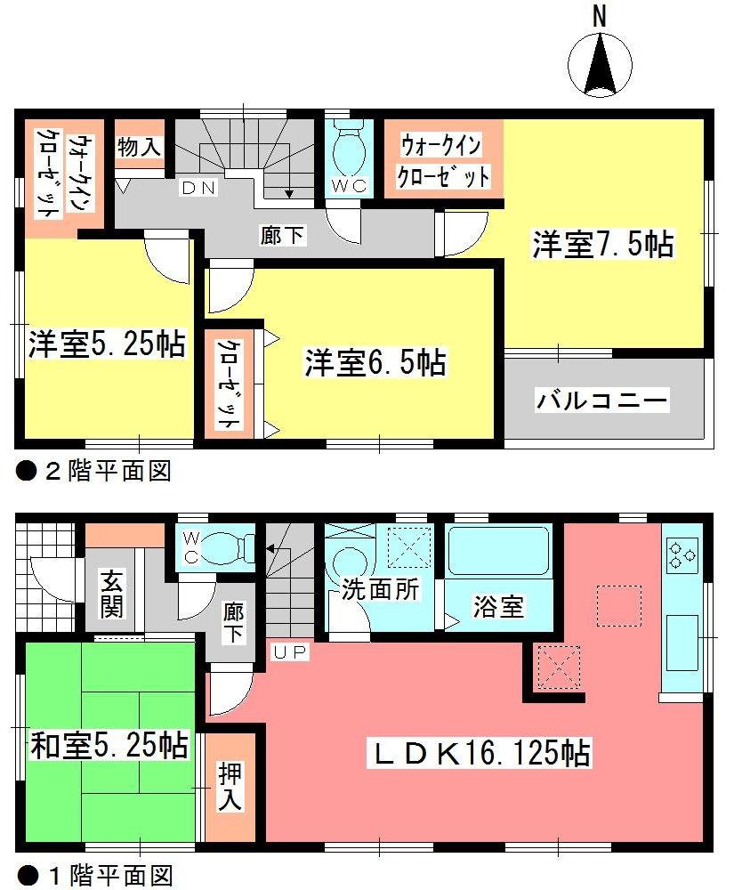 Floor plan. (1 Building), Price 34,900,000 yen, 4LDK, Land area 106.62 sq m , Building area 98.76 sq m