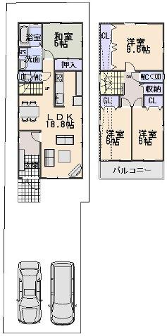 Building plan example (floor plan). Building plan example (west section) 4LDK, Land price 48,060,000 yen, Land area 152.5 sq m , Building price 19,440,000 yen, Building area 109.23 sq m