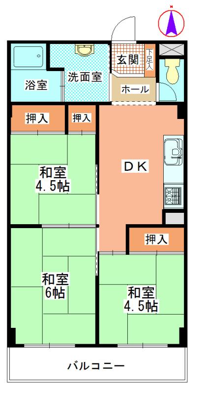 Floor plan. 3DK, Price 5.8 million yen, Occupied area 49.05 sq m