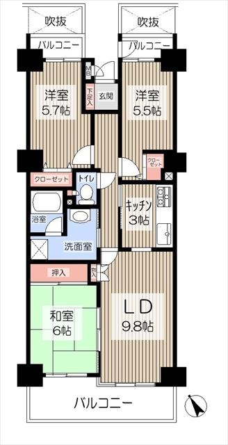 Floor plan. 3LDK, Price 20,900,000 yen, Footprint 71.3 sq m , Balcony area 12.89 sq m