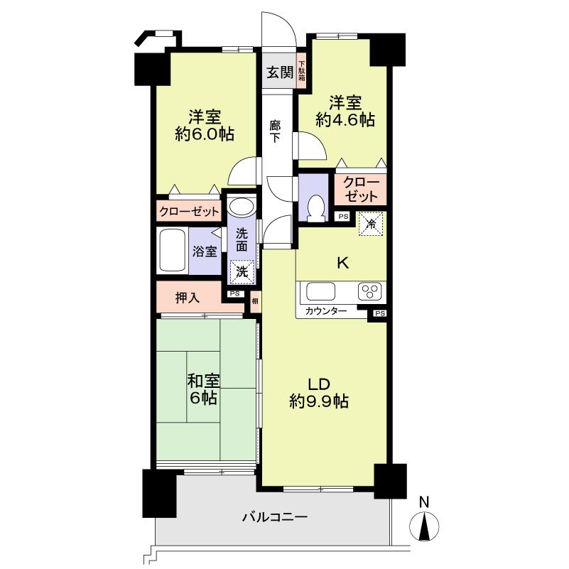 Floor plan. 3LDK, Price 15.5 million yen, Occupied area 65.02 sq m , Balcony area 10.12 sq m