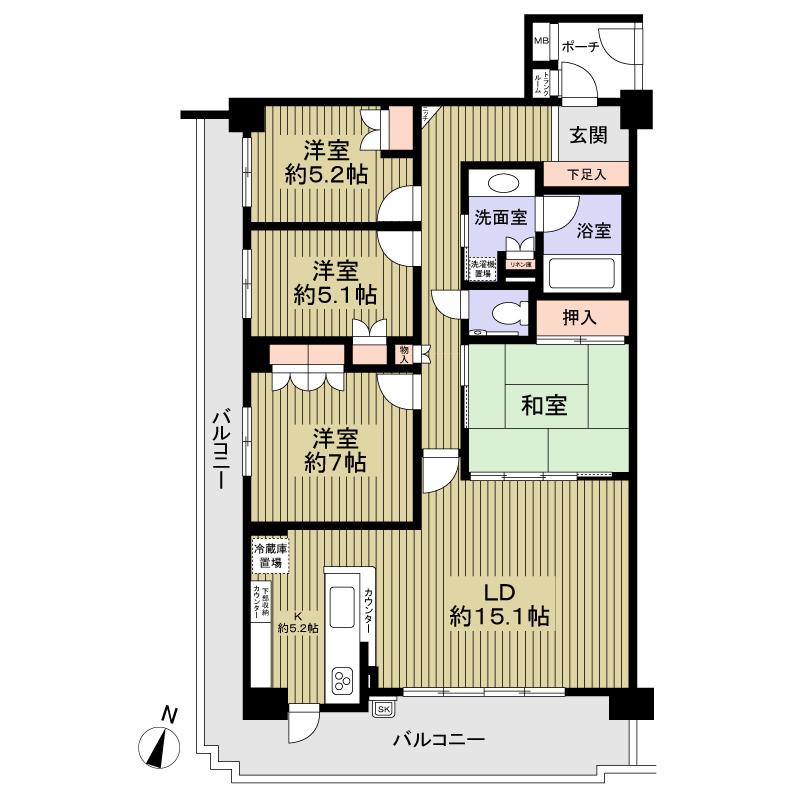 Floor plan. 4LDK, Price 39,800,000 yen, Occupied area 99.26 sq m , Balcony area 25.7 sq m 4LDK