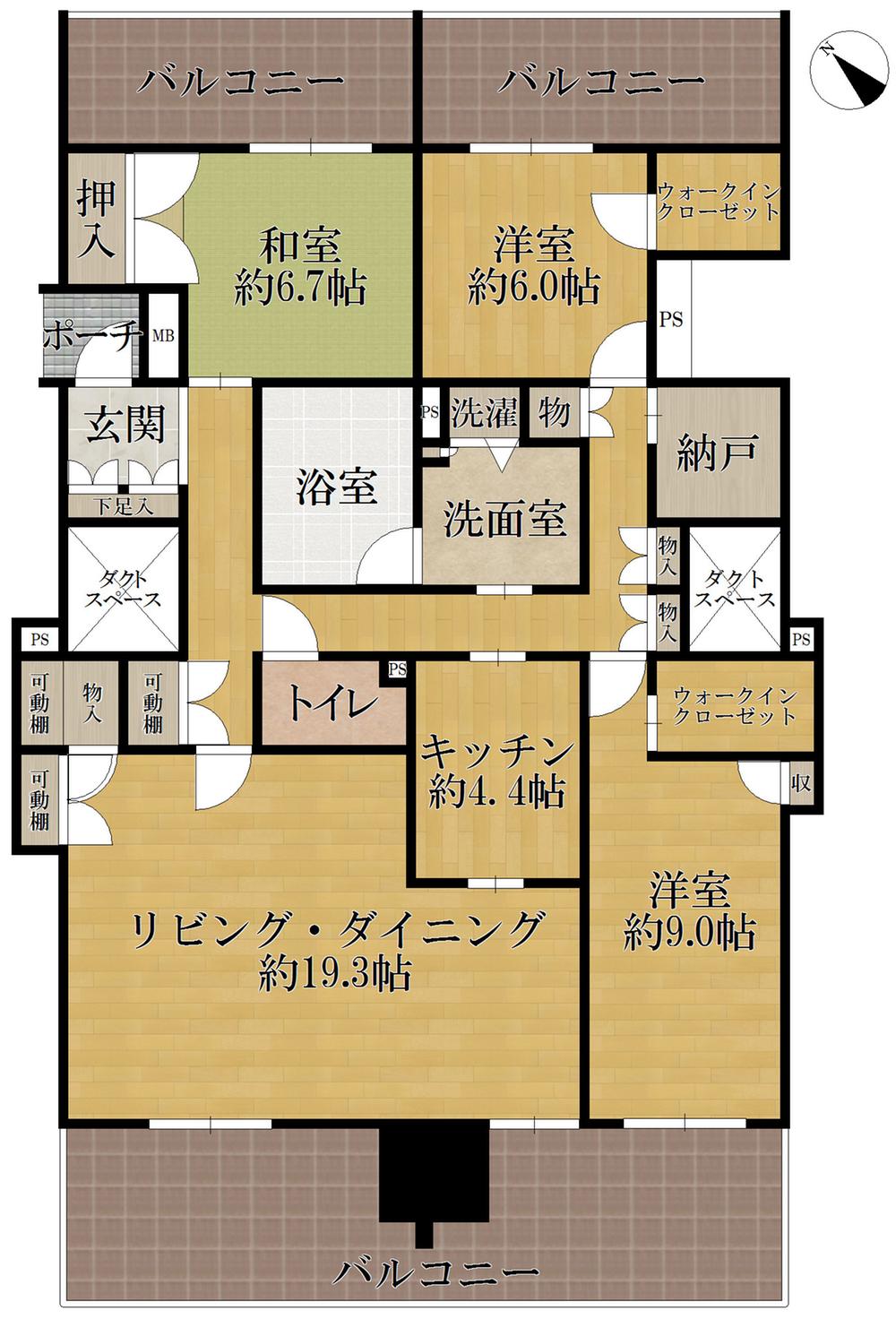 Floor plan. 3LDK, Price 110 million yen, Footprint 122 sq m , Balcony area 47.32 sq m