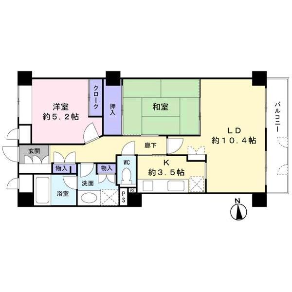 Floor plan. 2LDK, Price 17.5 million yen, Occupied area 63.55 sq m , Balcony area 6.6 sq m