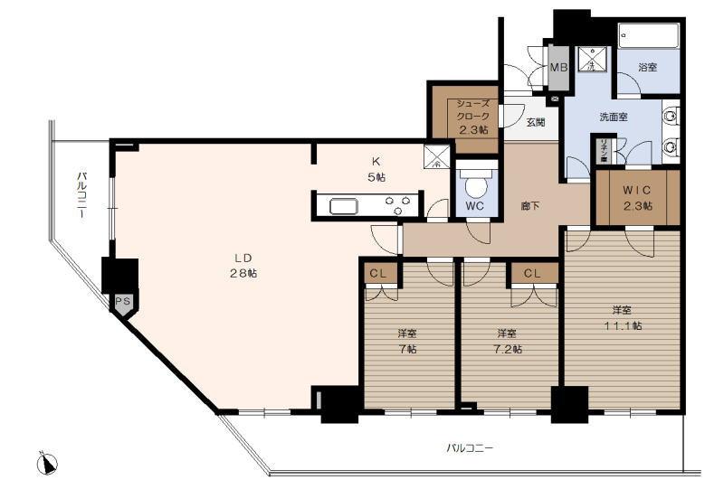 Floor plan. 3LDK, Price 81,980,000 yen, Footprint 137.31 sq m , Balcony area 25.68 sq m