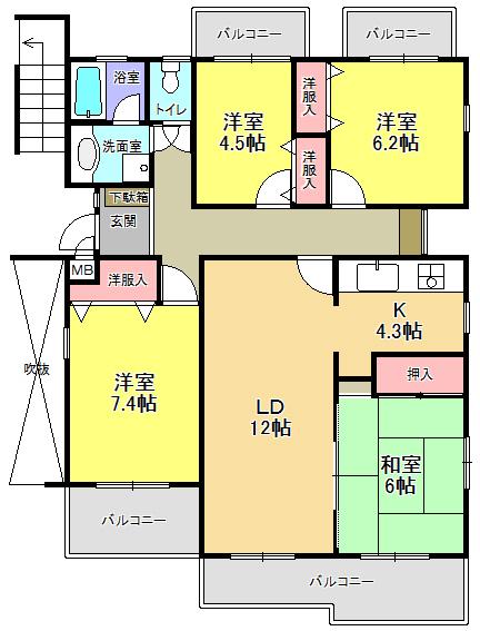 Floor plan. 4LDK, Price 17.3 million yen, Occupied area 92.99 sq m , Balcony area 18.3 sq m
