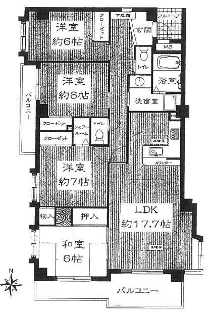 Floor plan. 4LDK, Price 35,800,000 yen, Footprint 97 sq m , Balcony area 13.05 sq m