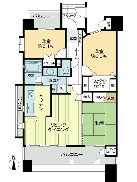 Floor plan. 3LDK, Price 21,800,000 yen, Occupied area 72.19 sq m , Balcony area 20.89 sq m floor plan