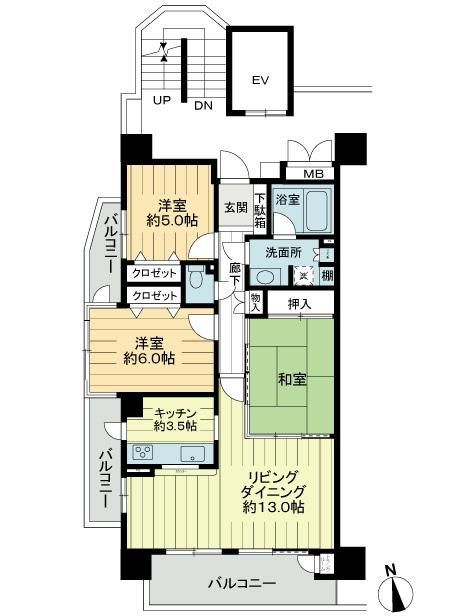 Floor plan. 3LDK, Price 25,800,000 yen, Occupied area 76.07 sq m , Balcony area 15.85 sq m floor plan