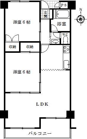 Floor plan. 2LDK, Price 10.8 million yen, Occupied area 59.26 sq m , Balcony area 6 sq m