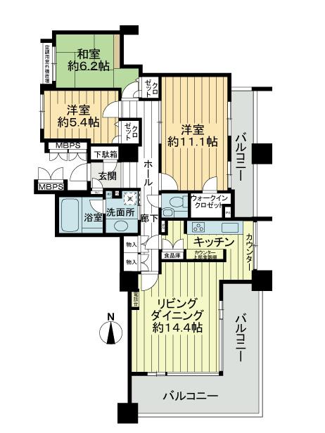 Floor plan. 3LDK, Price 58,800,000 yen, Footprint 100.82 sq m , Balcony area 26.86 sq m
