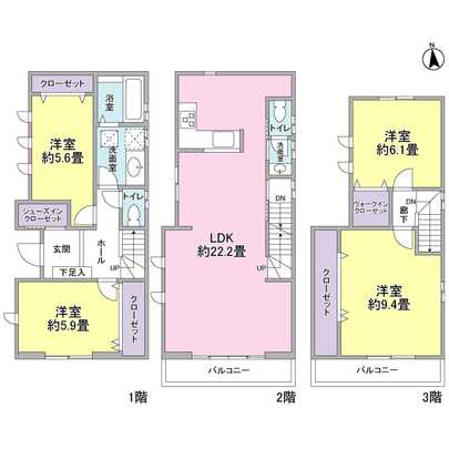Floor plan. There ● LDK total about 22.2 tatami. All in floor heating equipped! !  Shoes claw