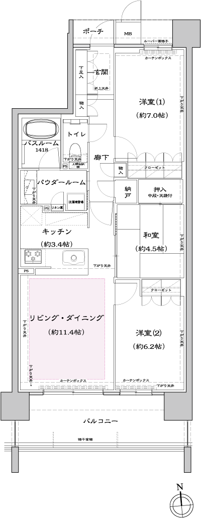 Floor: 3LDK + storeroom, occupied area: 74.36 sq m, Price: 42,200,000 yen ・ 42,800,000 yen
