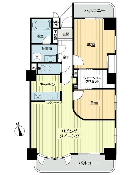 Floor plan. 2LDK, Price 24,800,000 yen, Occupied area 75.27 sq m , Balcony area 12.25 sq m