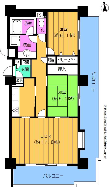 Floor plan. 2LDK, Price 18,800,000 yen, Occupied area 68.78 sq m , Balcony area 33.45 sq m