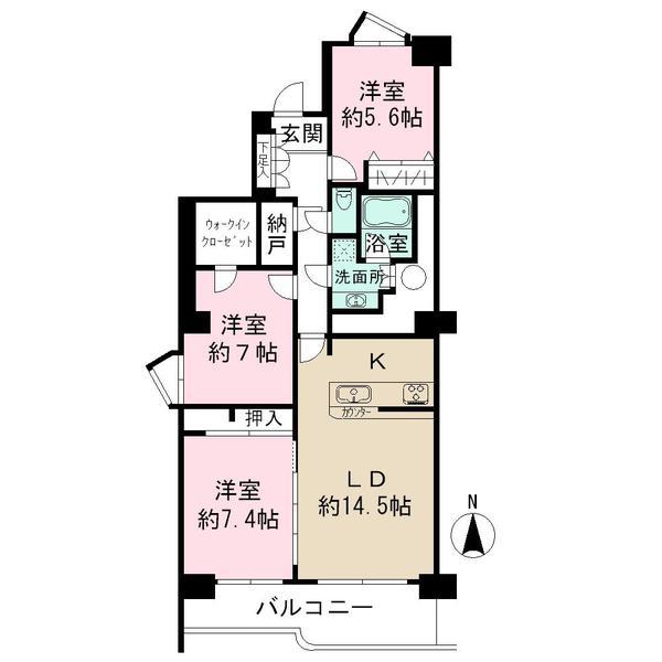 Floor plan. 3LDK, Price 18.4 million yen, Occupied area 81.55 sq m , Balcony area 10.22 sq m