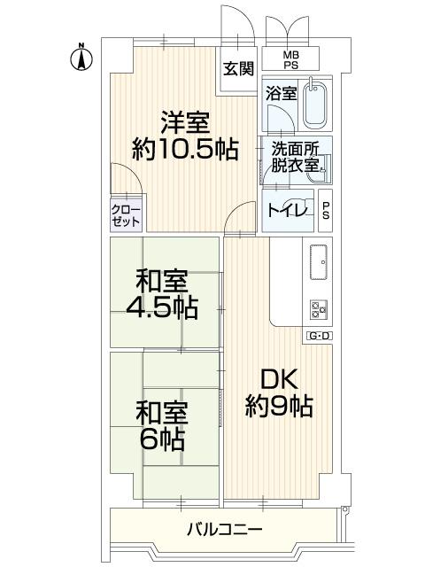Floor plan. 3DK, Price 13.8 million yen, Occupied area 58.85 sq m , Balcony area 10.47 sq m