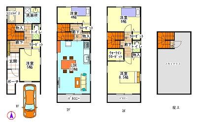 Floor plan. (Dh Higashi-ku, Yada II), Price 36.5 million yen, 4LDK, Land area 59.33 sq m , Building area 110.42 sq m